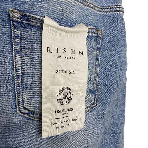 NWT Risen Jeans Shorts Womens XL Blue Distressed Hem Cut Off High Rise Stretch - Picture 6 of 9